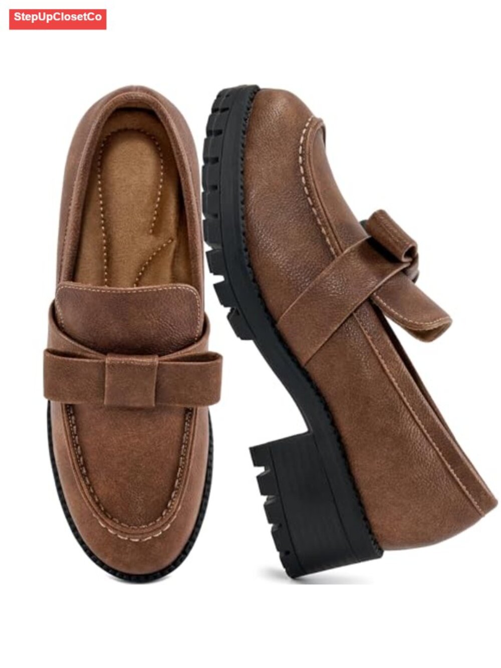 Platform Loafers Women Faux Leather Slip On Chunky Penny Work Office Shoes